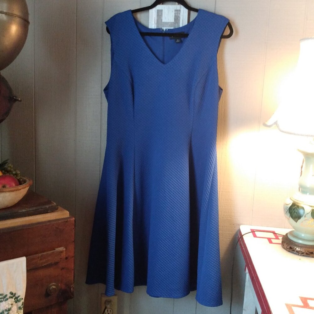 Liz Claiborne Royal Blue A Line V Neck Dress Stretch Size 16